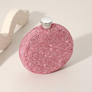 Pink Silver 5oz Round Sparkling Rhinestone Crystal Flask Bling